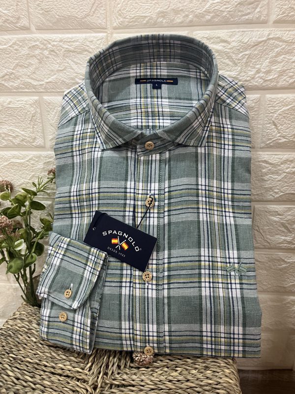 CAMISA CUELLO CUTAWAY CUADROS VERDE