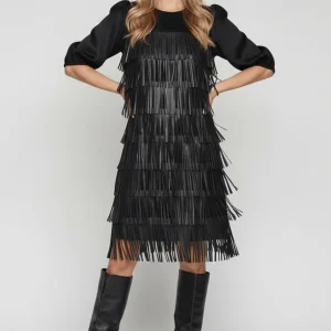 Vestido negro polipiel con flecos Lolitas&L